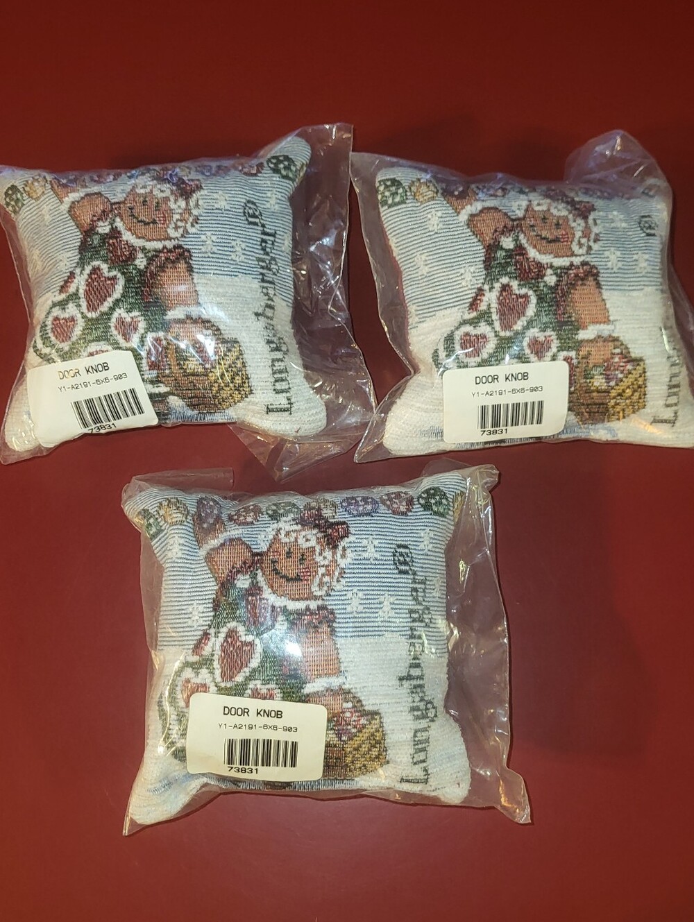 THREE New Vintage Longaberger Christmas Gingerbread Pillow Door Knob Hanger 2001